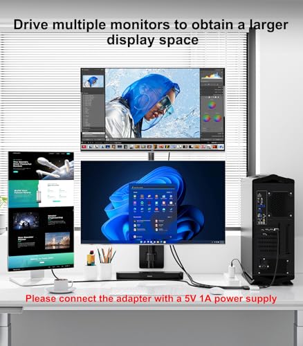 Image of DisplayPort to HDMI Splitter for Multi Monitor Adapter, HDMI Splitter Extended Display 1 in 3 Out MST Hub (4K@60Hz) for Extended or Cloned Display Mode, DP to 3X HDMI Port with PC, NVIDIA AMD