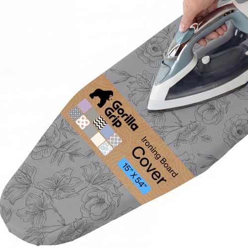 Image of Gorilla Grip Reflective Silicone Ironing Board Cover, 15x54, Fits Large and Standard Boards, Pads Resist Scorching and Staining, Elastic Edge Covers, Thick Padding, No Fasteners Needed, Gray Floral