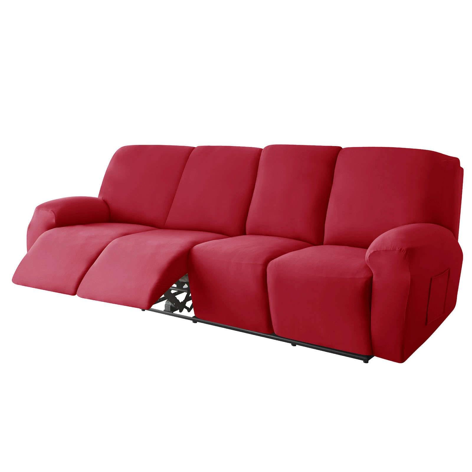 Polyester 10-piece recliner couch covers 4 Seat, Stretch Soft lazy boy reclining sofa slipcover with Pocket Armchair Covers For Kids Pets Cat Dog-red-4 seater