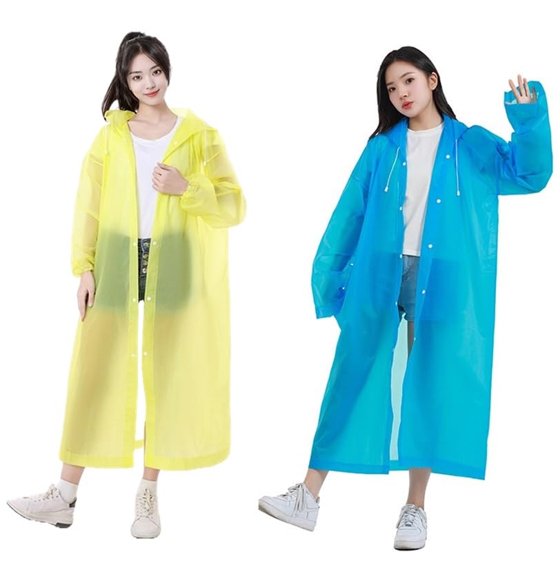 Image of Rain Ponchos for Adults, Reusable PEVA Rain Coats for Women Men Waterproof Lightweight Long Rain Jackets with Hood