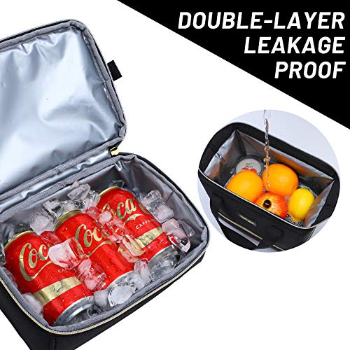 Mier Womens Small Lunch Box Bag Insulated Lunch Cooler Bags Cute Leak Proof Meal Prep Lunchbox With Pockets For Work Daytrip, Double Deck, Black Golden #TOP2
