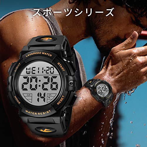 腕時計 メンズ デジタル スポーツ 50メートル防水 おしゃれ 多機能 LED表示 アウトドア 腕時計 (01-ゴールド) 商品画像2