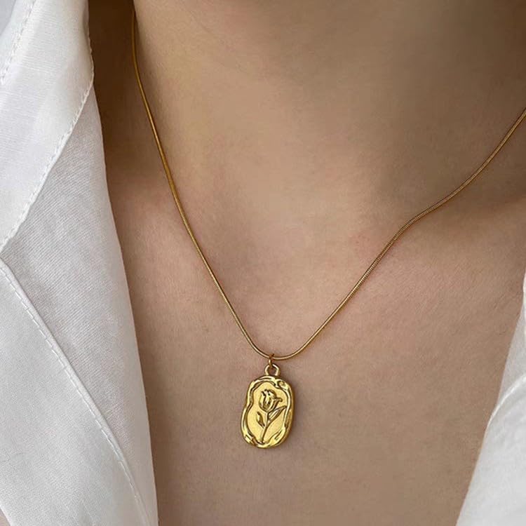 Image of MEENAZ Gold Plated Pendant Necklace for Woman | Anti Tarnish Stainless Steel Floral Locket Chain | Stylish Jewellery for Women | Fashion Chains for Women | Stainless Steel Jewelry Waterproof -174
