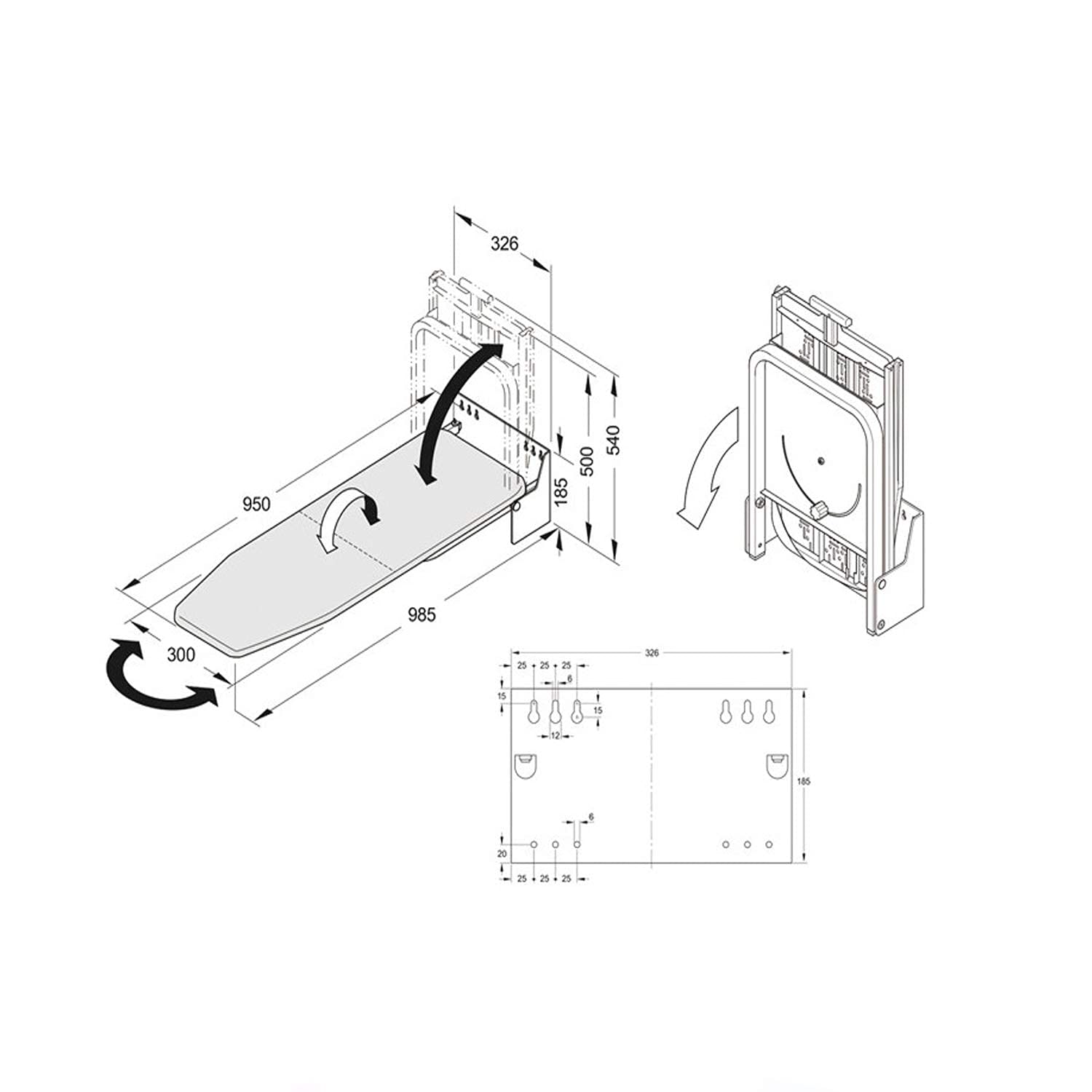 uyoyous Klappbares Bügelbrett 95 cm x 33 cm mit Hitzebeständigem Bezug, Platzsparender, um 180° Schwenkbarer, Strapazierfähiger Wandhalter für den Hauswirtschaftsraum Weiß