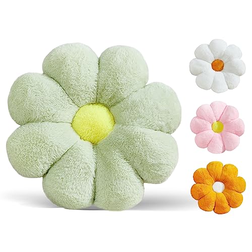Ailive 17.7In Cute Green Daisy Flower Shaped Kids Throw Pillow Flower Throw Pillow Floor Pillow Cushion Sunflower Pillow Decorative Pillow for Kids Teens Tweens Girls.