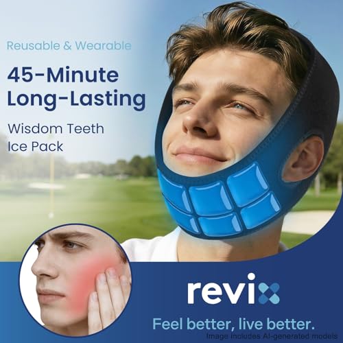 Image of REVIX Wisdom Teeth Ice Pack Head Wrap, 45-Minute Long-Lasting Cooling for Jaw and Face with Ice Grid Gel Design, Reusable Gel Ice Wrap for TMJ, Tooth Extraction & Teeth Removed, Black