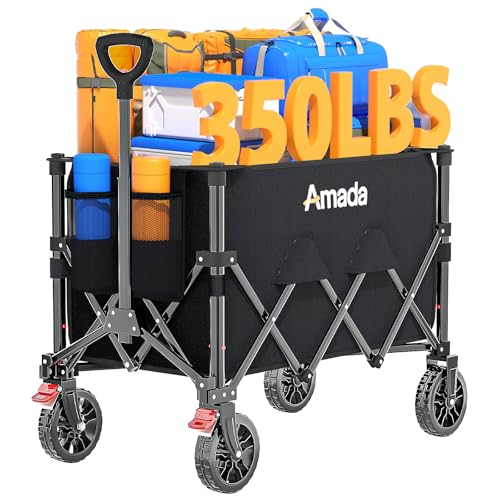 Image of Collapsible Wagon Cart, Foldable Lightweight Wagon Folding Carts with Wheels - Outdoor Utility Carts with 360LBS Max Load for Grocery, Camping, Shopping, Sports, Garden，Beach
