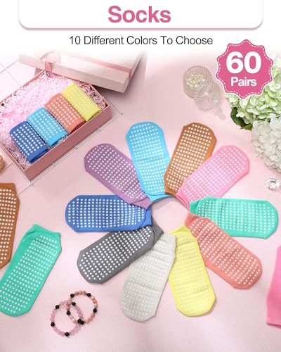 Image of Chuarry 60 Pairs Cotton Yoga Socks Non Slip Skid Sticky Socks for Women Elderly Hospital Pilates Ballet Barre