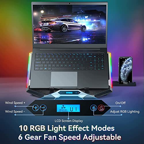 Proffisy Laptop Cooling Pad, 8 Silent Fans Cooler Pad with 6 Wind Speed Modes, 10 Modes RGB Light, 6 Height Adjustment, LCD Display Gaming Cooling... - Image 3