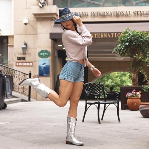 Image of IUV Cowboy Boots For Women Mid Calf Cowgirl Boots Pointy Toe Western Boot