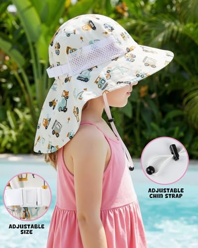 Image of Toddler Baby Sun Hat Kids Summer Beach Essentials Adjustable Beach Hats with Bucket Wide Brim for Boys Girls Age 0-14 Years