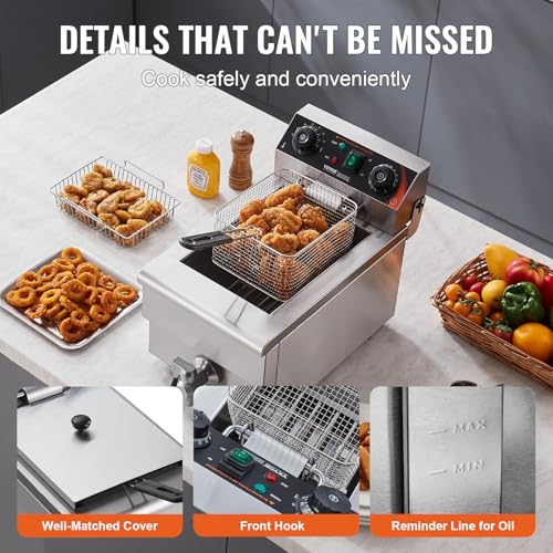 VEVOR kommerzielle Fritteuse, 1500 W elektrische Fritteuse mit Korb, 9 L Edelstahl Fritteuse mit Zeit- und Temperaturkontrolle, Überhitzungsschutz, Fritteuse für Küche Restaurant Café Bar – Bild 7