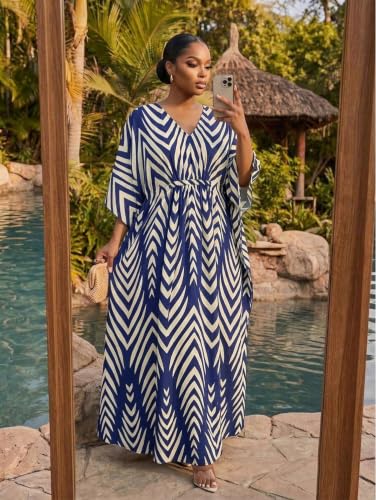 Image of Moss Rose Kaftan Dresses for Women V Neck Summer Swimsuit Cover up Caftan Maxi Beach Dresses