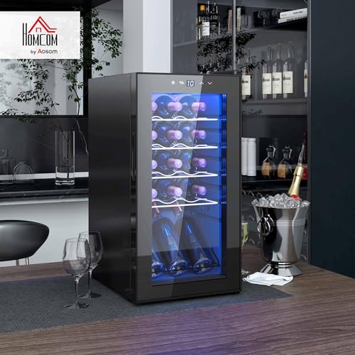 HOMCOM Cantinetta Vino Refrigerata 15 Bottiglie 44L Cantina Vino Monotemperatura 5-18℃ Cantina Vino Bar con Vetro Anti UV, Compressore, Ripiani Regolabile, Display Touch, Luci LED, Classe G, Nero - immagine 3