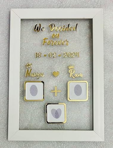 Image of Wooden Couple Thumb Impression Gift (24 Cm X 35 Cm)| Wedding Thumb Print | Couple Gift| Finger Print Gift| Personalized Text | Wooden Frame|