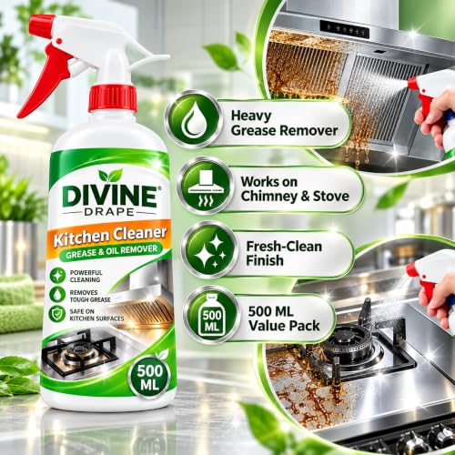 Image of Kitchen Cleaner Spray for Oil & Grease Stain Removal, 500 ml Trigger Degreaser for Gas Stove, Chimney, Sink, Grill, Exhaust Fan, Tiles and Cooking Area Surfaces
