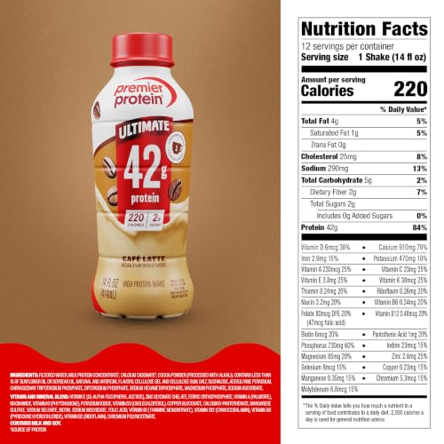 Image of Premier Protein ULTIMATE 42g High Protein Shake +Energy, Cafe Latte, 12 Ct