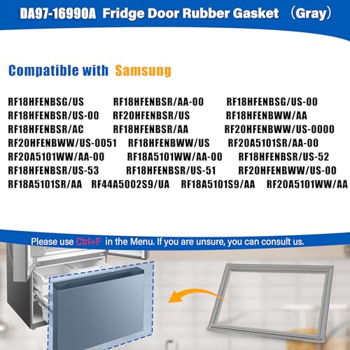 Image of 30.6 inchx25 inch DA97-16990A Freezer Door Gasket Replacement Compatible with Samsung RF18HFENBSR RF20HFENBWW, Upgraded DA97-16990A Refrigerator Gasket Replace AP6049779 PS12072634 Seal - Unbent