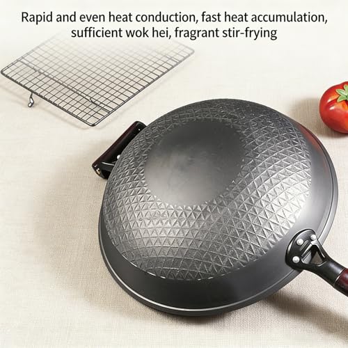 Wok de hierro fundido con tapa, 13.39"/14.17" acero al carbono pre-sazonado miniatura 4
