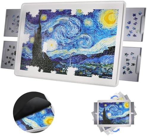STAOOF Puzzle Board, 1500 Pieces Plastic Rotating Puzzle Table with Drawers and Cover - 35" x 27" Portable Jigsaw Puzzle Board for Adults - Puzzle Tray Accessories - Lazy Susan Spinning Puzzle Boards