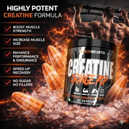 Image of Black Beast Creatine | 3000mg Ultra Micronized Creatine Monohydrate, Unrivaled Muscles Mass & Strength (83 Servings, ORANGE pops)