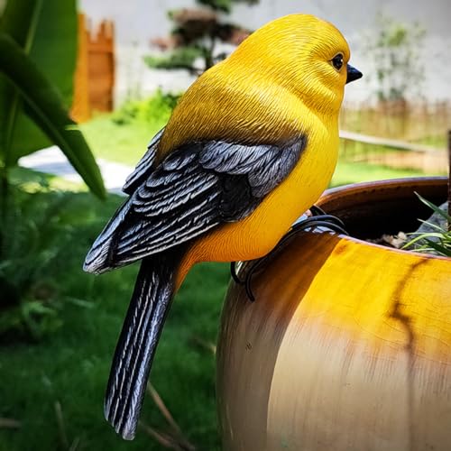 JARPSIRY Garden Bird Statue Flower Pot Hugger Outdoor Decor for Tree, 6.7' Tall Resin Bird Figurine Plant Pot Decorations for Fence Balcony Patio Lawn Yard Ornaments (Yellow)