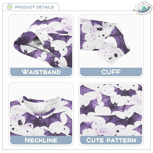 JUNZAN Halloween Purple Bats Kids Boys Sweatshirt Hoodie Fleece Hoodie for Boys Camping 4T3