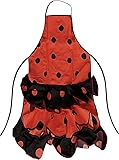 TAMAÑO: aprox 50 cm de largo x 40 cm ESTILO: Estilo Servillena Delantal rojo con lunares y volantes negros y cordón negro para anudar a la cintura. El delantal no tiene bolsillo en la parte delantera.