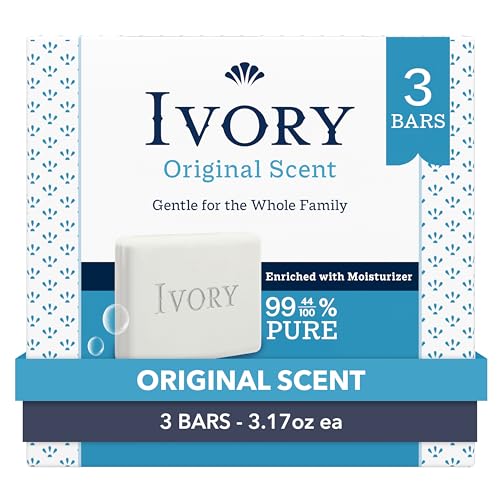 Ivory Gentle Bar Soap, Designed for Whole Family, 99.44% Pure Formula, Plant-Based Cleanser, Made Without Heavy Perfumes, Parabens & Phthalates, For All Skin Types, Original Scent, 3.17 oz (3 Count)
