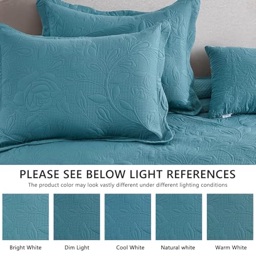 Image of CHIXIN Bedspread Coverlet Quilt Set Full Size - Lightweight Bedding Cover - Ultrasonic Quilting - 5 Piece Reversible Bedspread - Vintage Rose Pattern (Full, Lagoon)