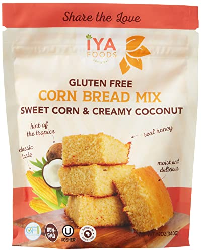 Iya Foods Corn Bread Mix Sweet Corn & Creamy Coconut 12 oz (Pack of 1) | Certified Gluten Free, Kosher Certified, Non-GMO | Includes Premium Cassava, Yellow Corn & Creamy Coconuts