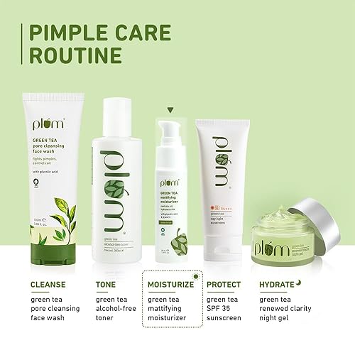 Miniatura 9 de Plum Hidratante facial matificante de té verde, acabado mate para piel propensa al acné y grasa, fórmula ligera y mate, fórmula no grasa, sin SLS ni