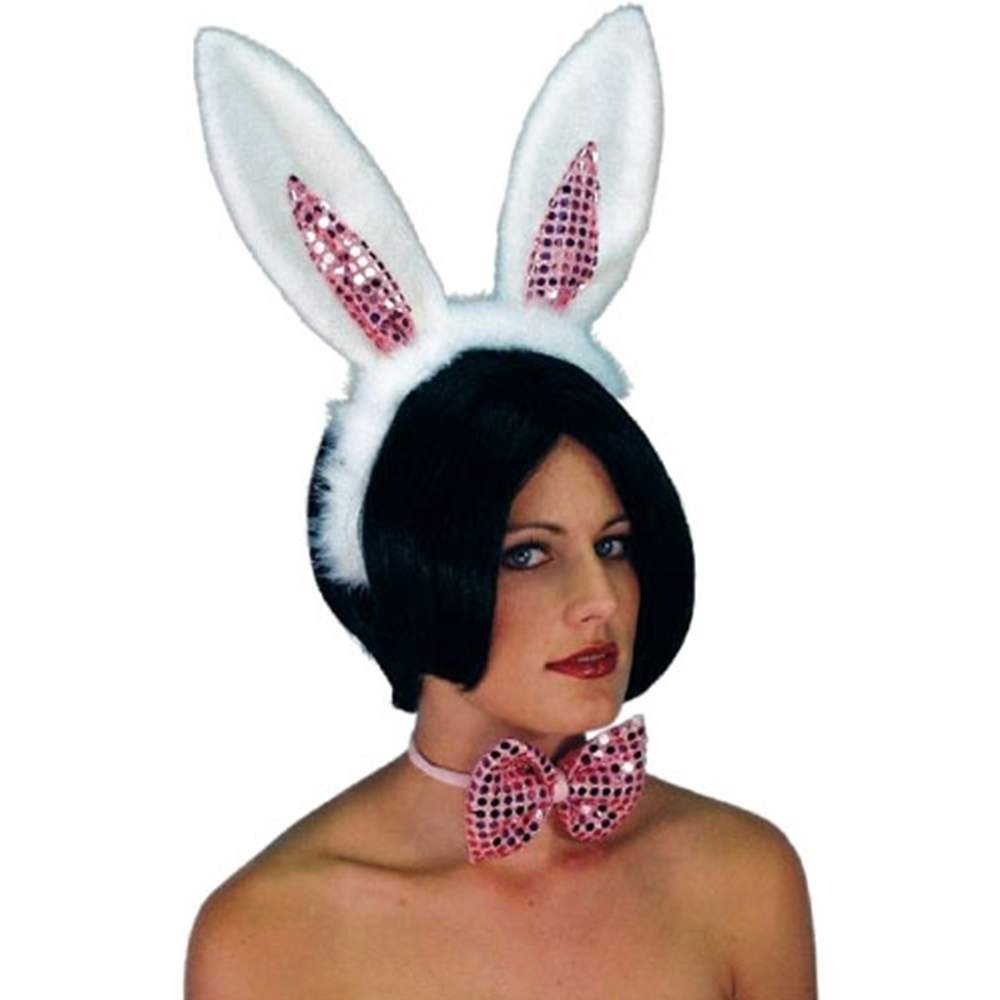 Smiffys Sequinned Bunny Set Ears and Bow Tie