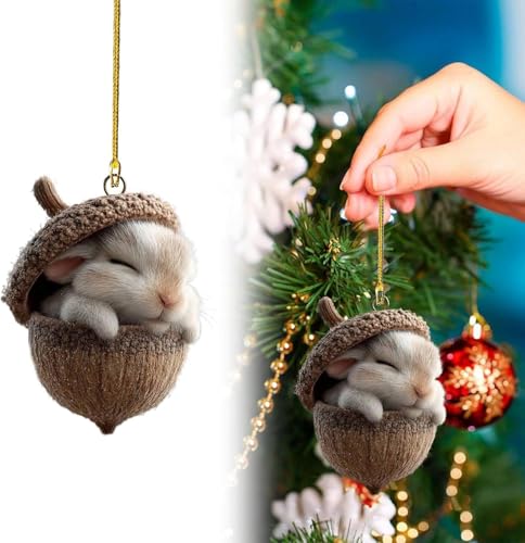 Adornos para árbol de Navidad, animales del bosque, bellotas colgantes de animales, adornos navideños colgantes, lindas bellotas y piñas, animales del bosque acrílico, decoración para el árbol de