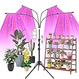 Grow Light with Stand, AMBOR Floor Grow Lights for Indoor Plants, Adjustable 120W Red Blue Spectrum Plant Grow Lamp with Timer, Dual Controllers and Auto ON/Off