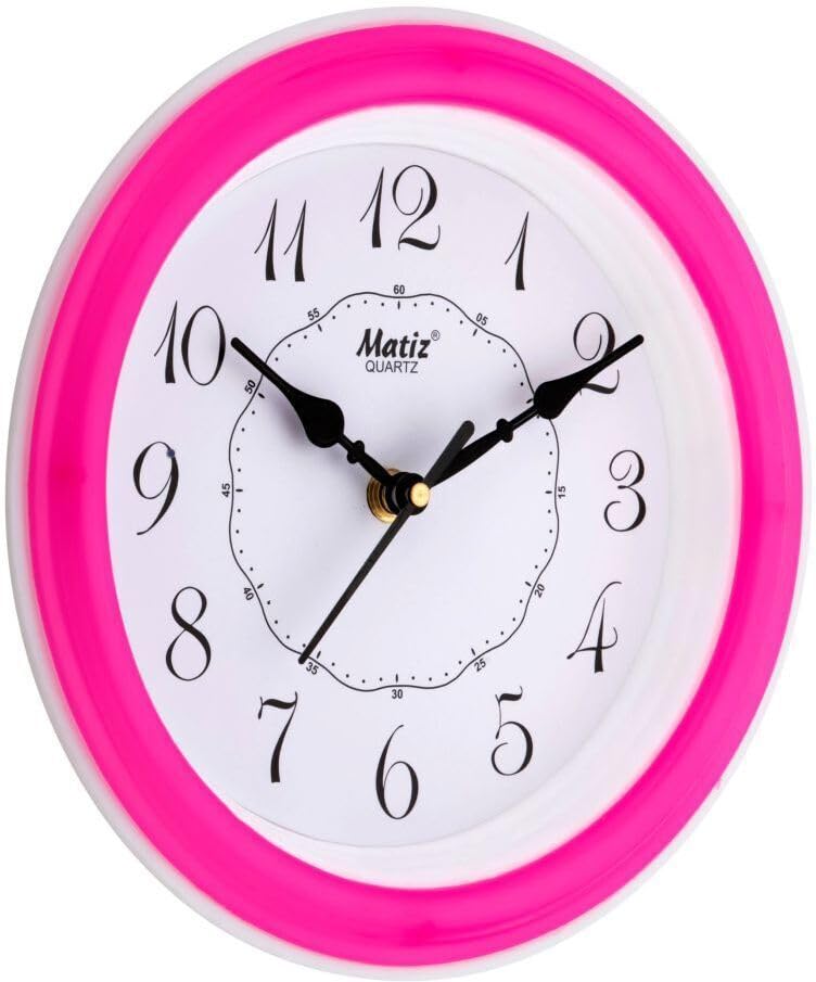 Image of Matiz Analog 30 cm X 30 cm Wall Clock | Brown | with Glass | Standard| 107 Pink