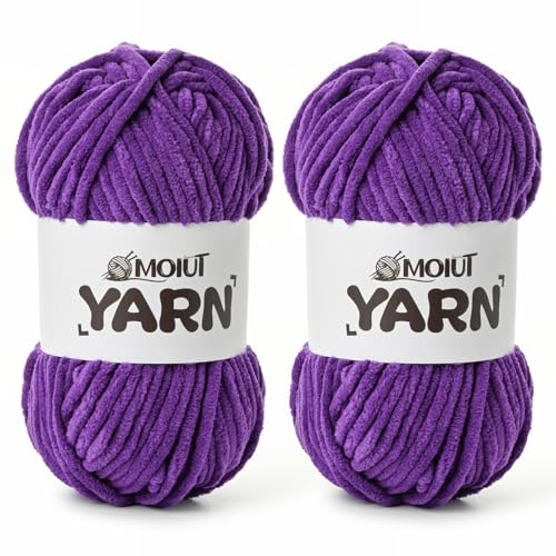 Image of 2 Pack Fluffy Chenille Yarn for Crocheting, Chunky Velvet Yarns for Crochet Amigurumi, Baby Yarn for Crocheting Soft Blanket, 174.9yds /7 oz Bulky Yarns for Crafts /Hats /Shoes /Socks (2 Lilac)