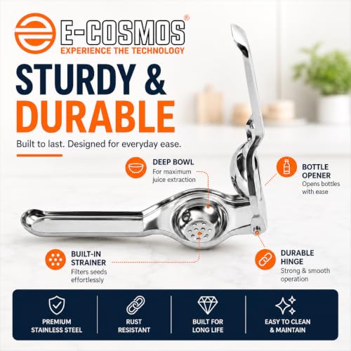 Image of E-COSMOS Manual Citrus Juicer & Lemon Squeezer for Orange & Mosambi - Ergonomic Hand Juice Maker Kitchen Tool (1 Piece) (Manual Lemon Squeezer)