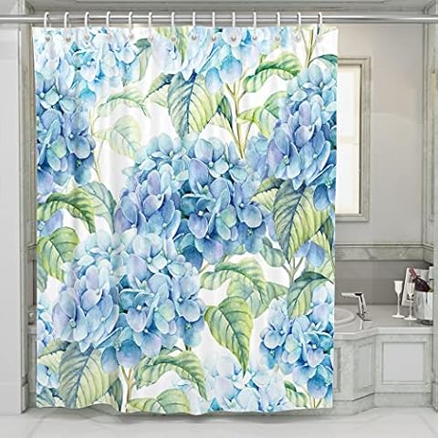 LEKAIHUAI Shower Curtain Hydrangea Watercolor Blue Bathroom Decor Bath Curtain Extra Long 72W x 78L Inch Cover