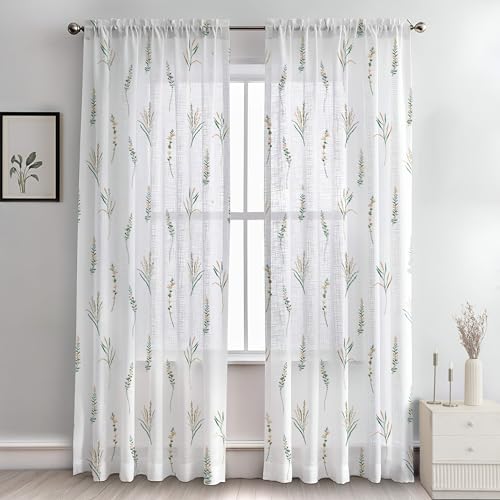 HOMEMONDE Cotton Curtains 7 Feet Long - Transparent Sun Light Fil...