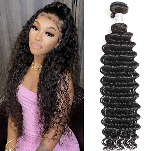FASHOW Deep Wave Bundles Brazilian Hair Bundles Virgin Human Hair Wet and Wavy Bundles Curly Hair 1 Bundle Natural Black (20 inch)