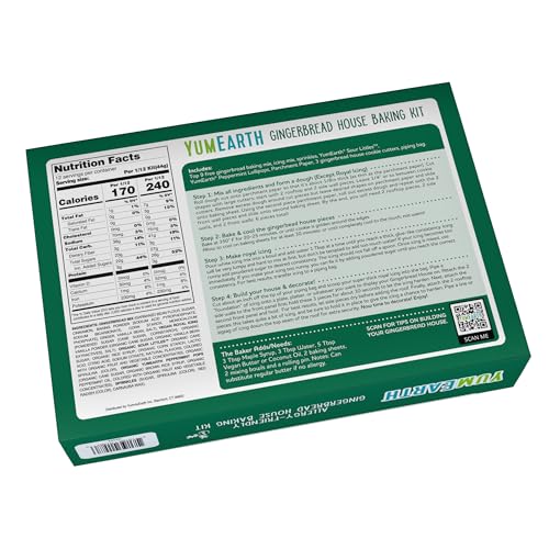 Image of YumEarth Gingerbread House Baking Kit - No Artificial Dyes, Vegan, Non GMO, Allergy Friendly, Vegan, Dairy Free, Gluten Free Ginger Bread Holiday Baking Kit with Candy