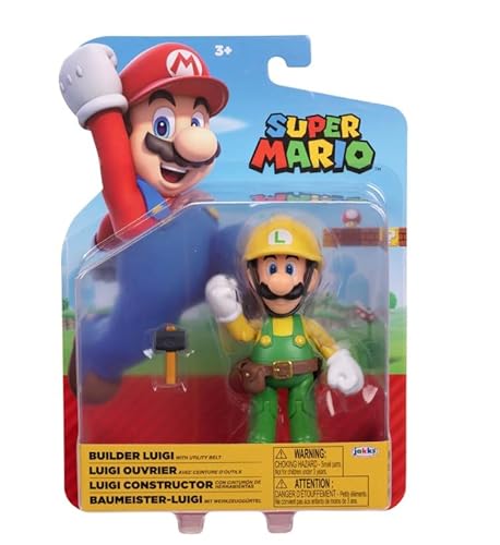Super Mario Builder Luigi 4 Inch Action Figure with Hammer
