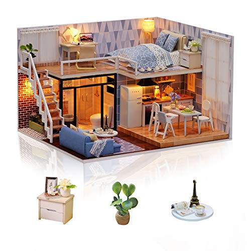 Cuteefun DIY Miniatur Puppenhaus Kit zum BAU Miniatur Haus mit Musik Staubschutz und Möbeln Selber Bauen Kreative…