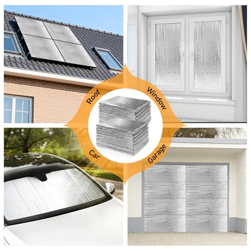 16PCS 24 x 48inch Garage Door Insulation Reflective Foil Insulation Bubble Reflective Aluminum Foil Winter Summer Thermal Shield Pre-Cut Barrier Sheets with 120 Tapes for Garage Attic Wall - Thumbnail 6