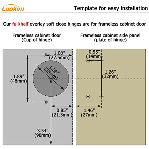 Luokim 2Pcs 110 Degree Frameless Cabinet Door Concealed Hinges,Full Overlay,Nickel Plated #TOP2