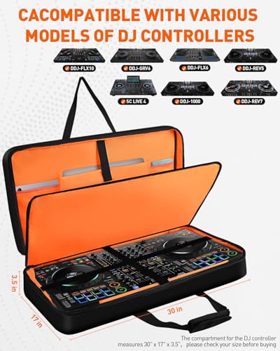 Image of DJ Controller Case For DDJ-FLX10 / DDJ-GRV6 /FLX6 / REV5 / REV7 /1000 / SC LIVE 4，Large Padded Shockproof DJ Gig Bag With 17.3 inch Laptop Compartment, Multi-Pocket For Storing DJ Controller And Accessories