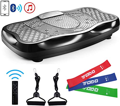 FITODO Plataforma Vibratoria Máquina de Ejercicio Vibración Masaje Motor Silencioso y Altavoz Bluetooth con Control Remoto y Bandas De Elásticas(con Bandas de Látex)
