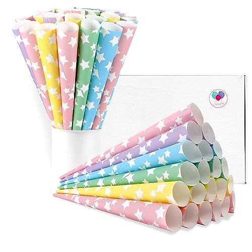 Premium Cotton Candy Cones 100 Pack Rainbow Stars - Candy Park Multicolor Paper Cones - For Cotton Candy Machines & Candy Floss Sugar - Celebrations & Party Supplies