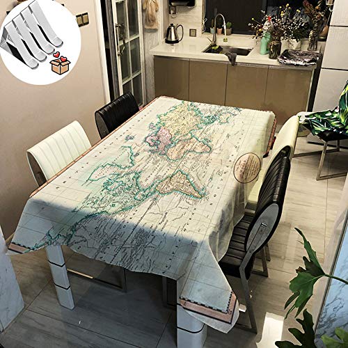 Stillshine Tischdecke Wasserdicht, Eckig Abwaschbar Outdoor Garten Pflegeleicht Fleckschutz ölfest Rechteckig Deko Schutzbezug Mehrzweck 3D Weltkarte (100 * 140cm,Retro) Cover